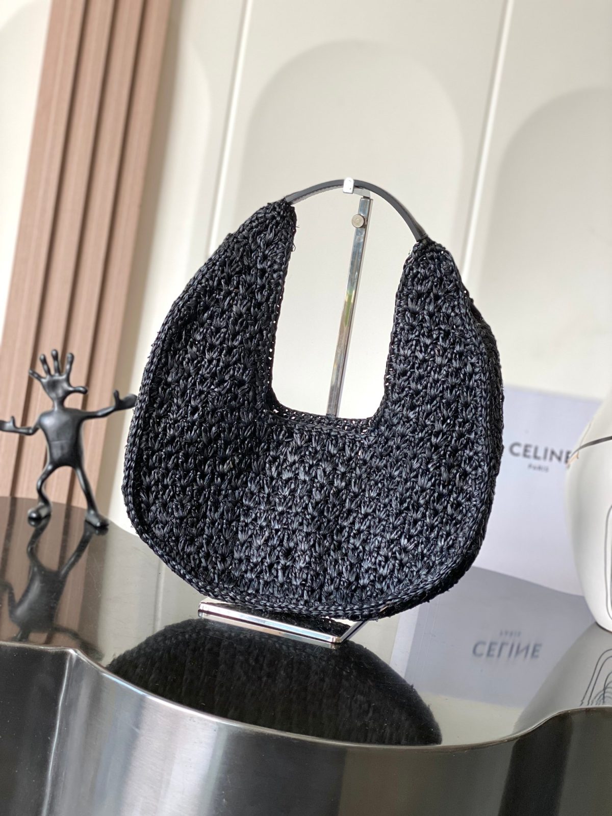Celine Classic Panier Hobo Bag In Raffia And Calfskin - Image 3