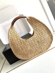 Celine Classic Panier Hobo Bag In Raffia And Calfskin - Image 4