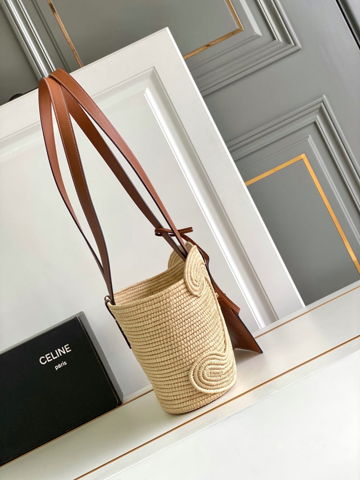 Celine Classic Panier Small Braided Triomphe In Raffia And Calfskin - Image 2