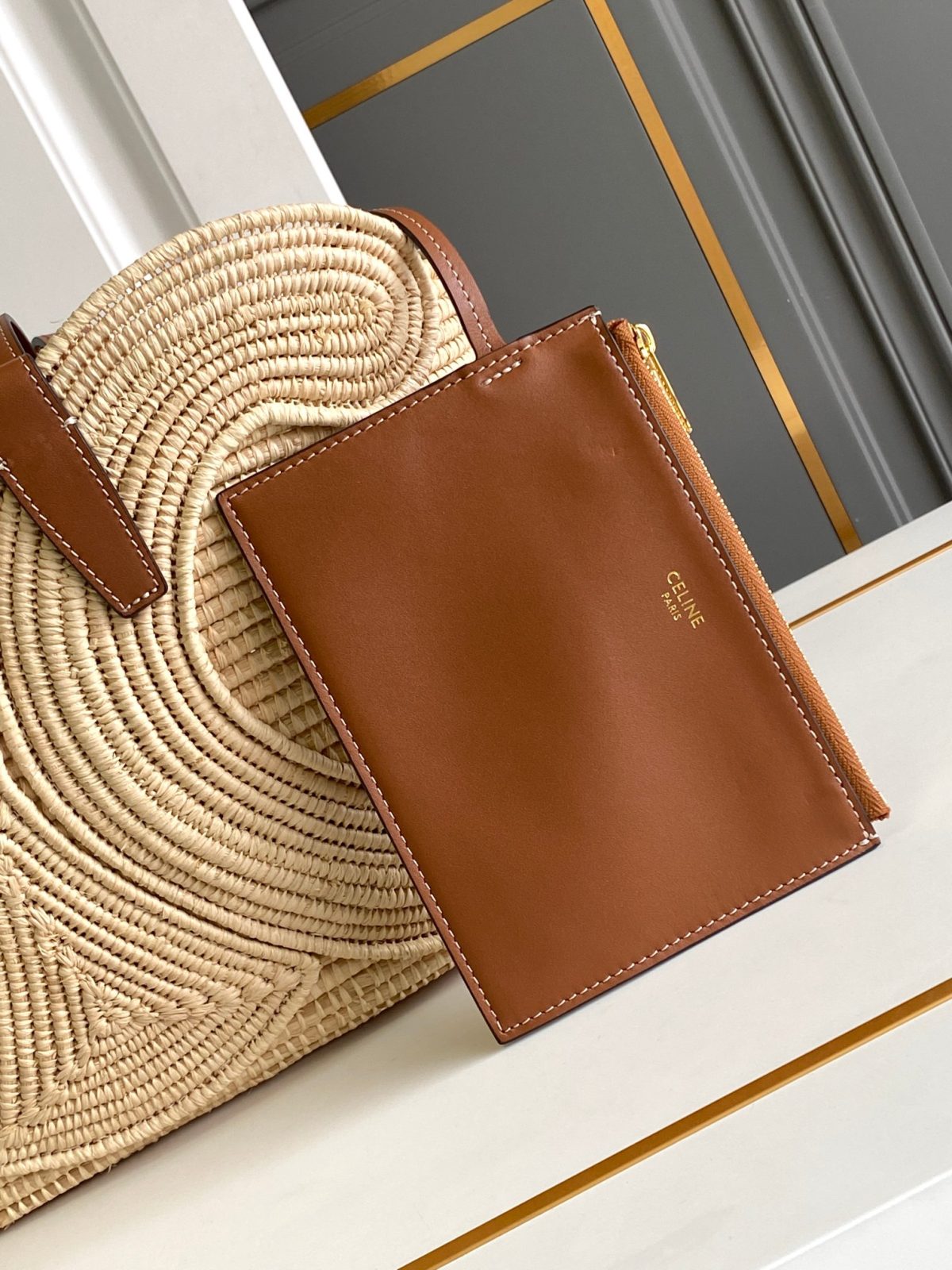 Celine Classic Panier Small Braided Triomphe In Raffia And Calfskin - Image 5
