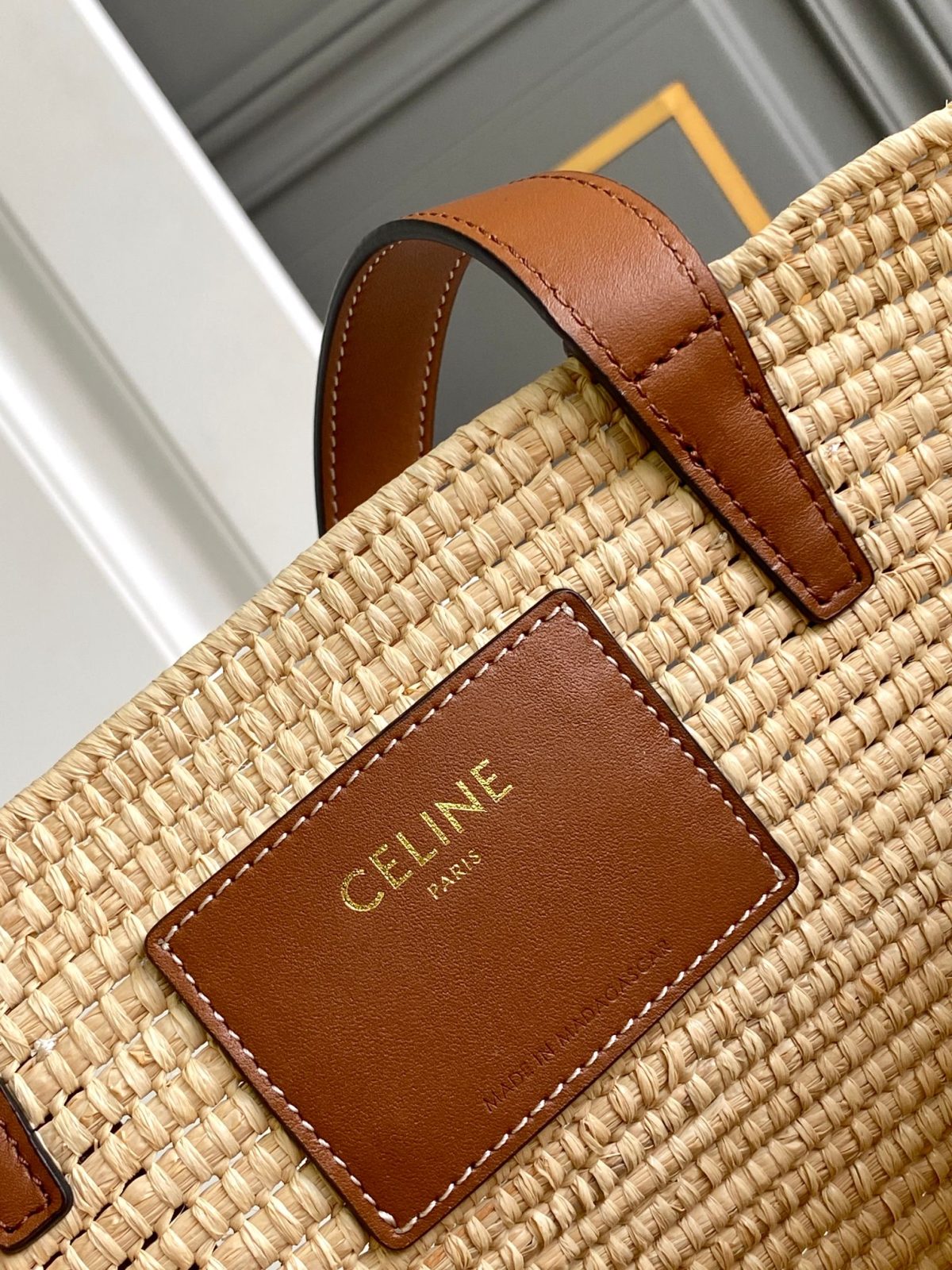 Celine Classic Panier Small Braided Triomphe In Raffia And Calfskin - Image 6