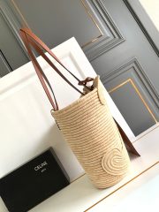 Celine Classic Panier Large Braided Triomphe In Raffia And Calfskin - Image 3