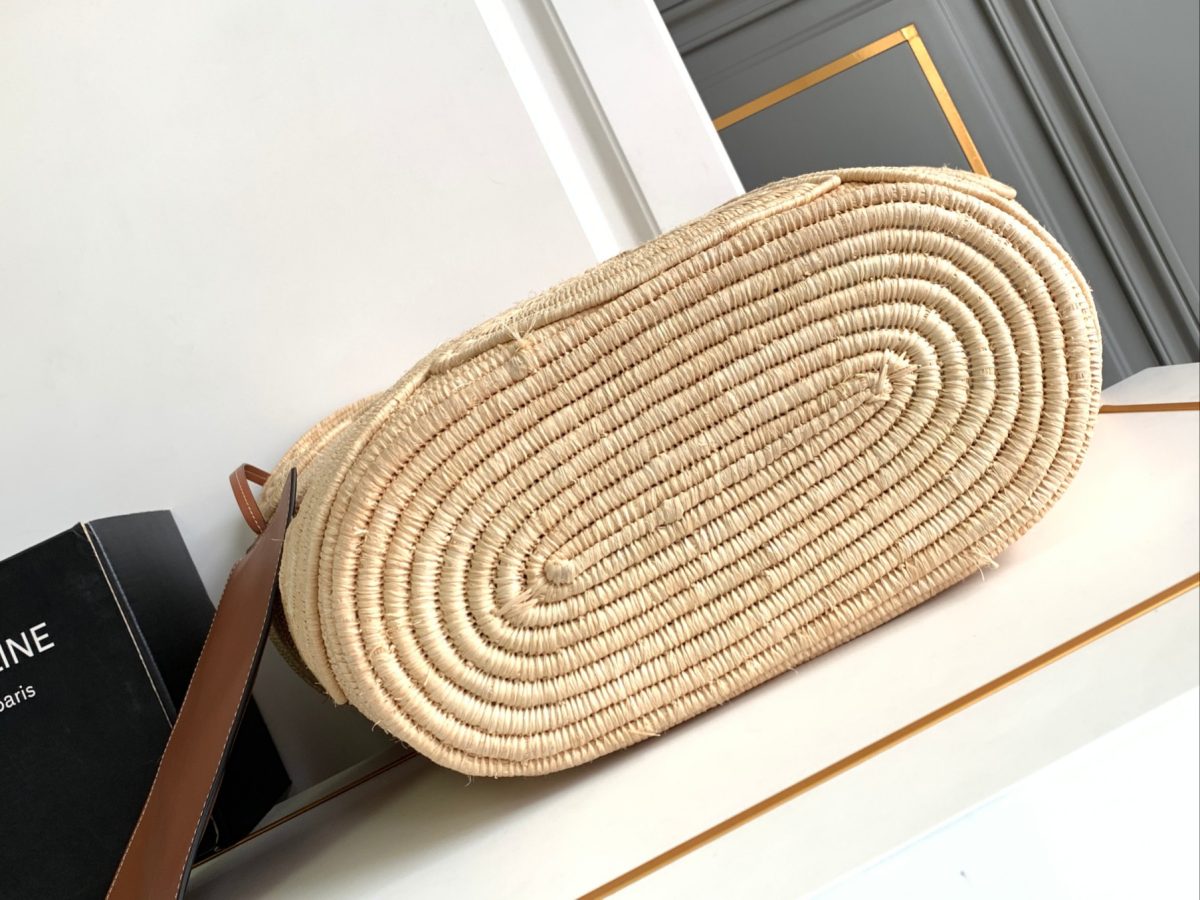 Celine Classic Panier Large Braided Triomphe In Raffia And Calfskin - Image 4