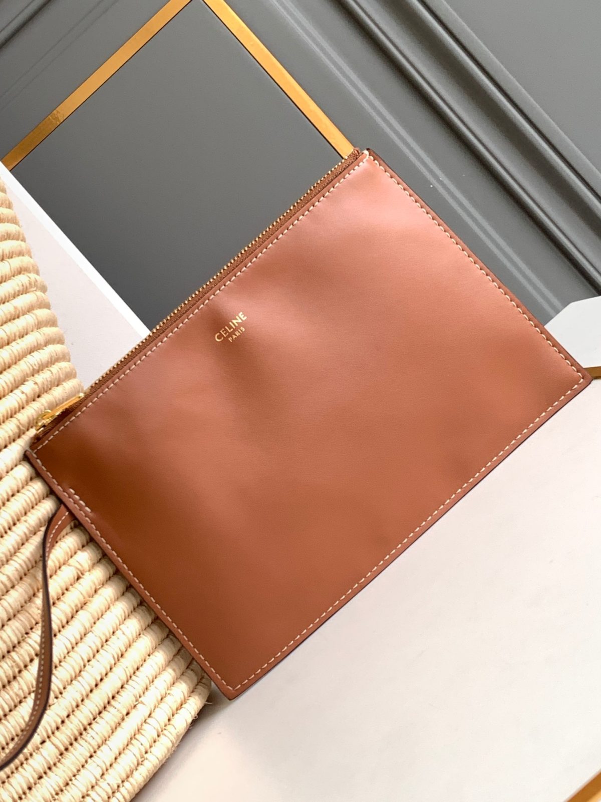 Celine Classic Panier Large Braided Triomphe In Raffia And Calfskin - Image 6