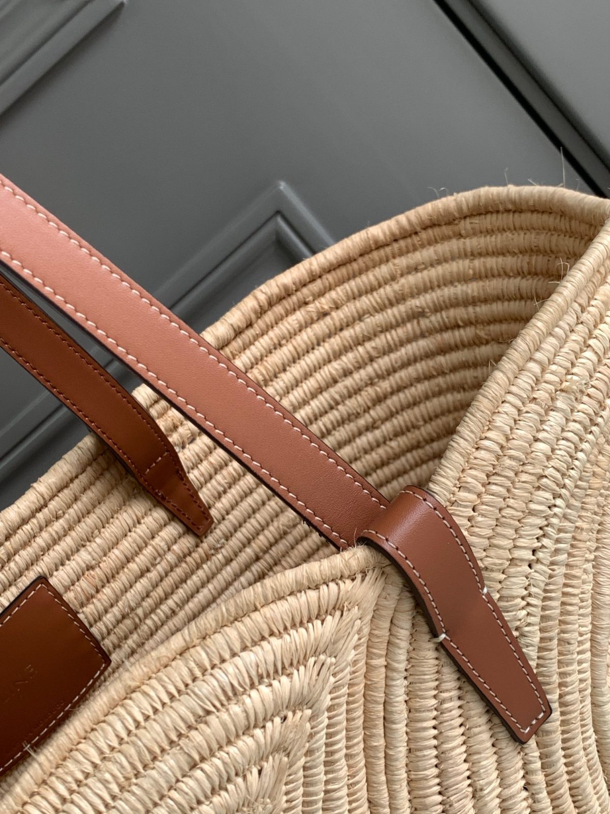 Celine Classic Panier Large Braided Triomphe In Raffia And Calfskin - Image 7