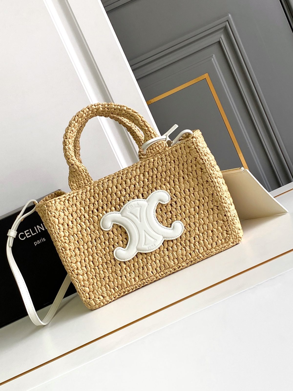 Celine Small Cabas Thais In Raffia And Calfskin - Image 1
