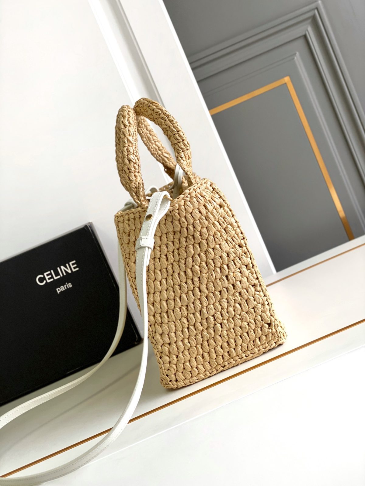 Celine Small Cabas Thais In Raffia And Calfskin - Image 2