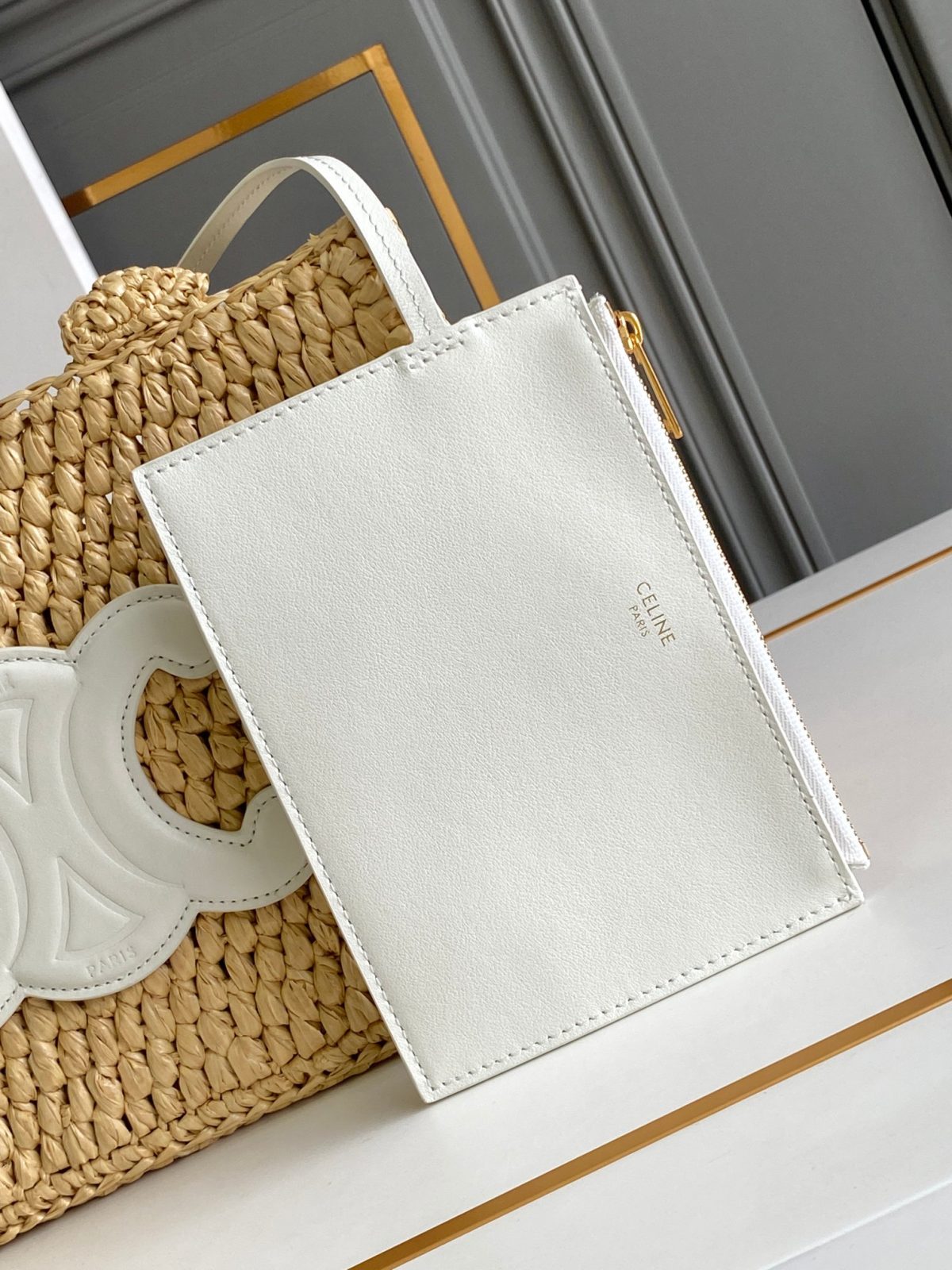 Celine Small Cabas Thais In Raffia And Calfskin - Image 5