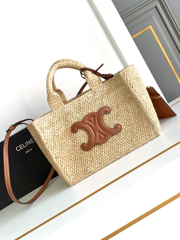 Celine Small Cabas Thais In Raffia And Calfskin