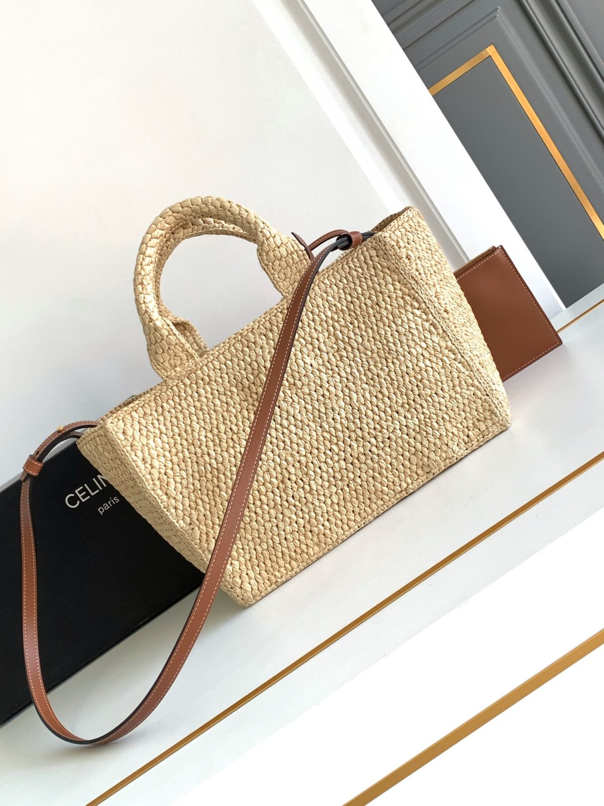 Celine Small Cabas Thais In Raffia And Calfskin - Image 3
