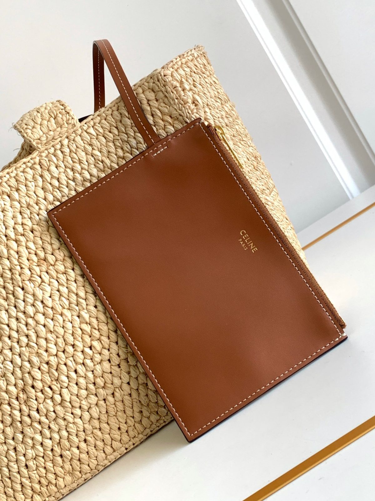 Celine Small Cabas Thais In Raffia And Calfskin - Image 6