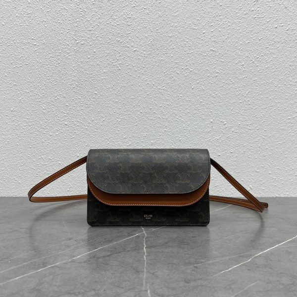 Celine Wallet On Strap In Triomphe Canvas And Smooth Lambskin