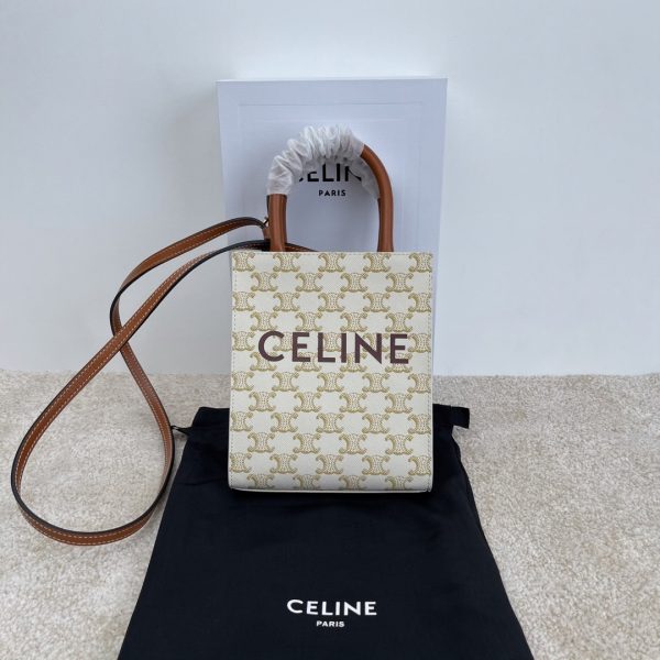 Mini Vertical Cabas In Triomphe Canvas With Celine Print