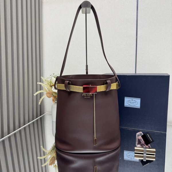 Prada Buckle Leather Bucket Bag