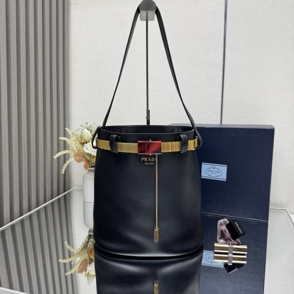 Prada Buckle Leather Bucket Bag
