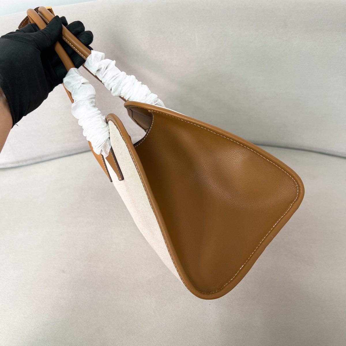 Prada Medium Linen Blend And Leather Tote Bag - Image 5