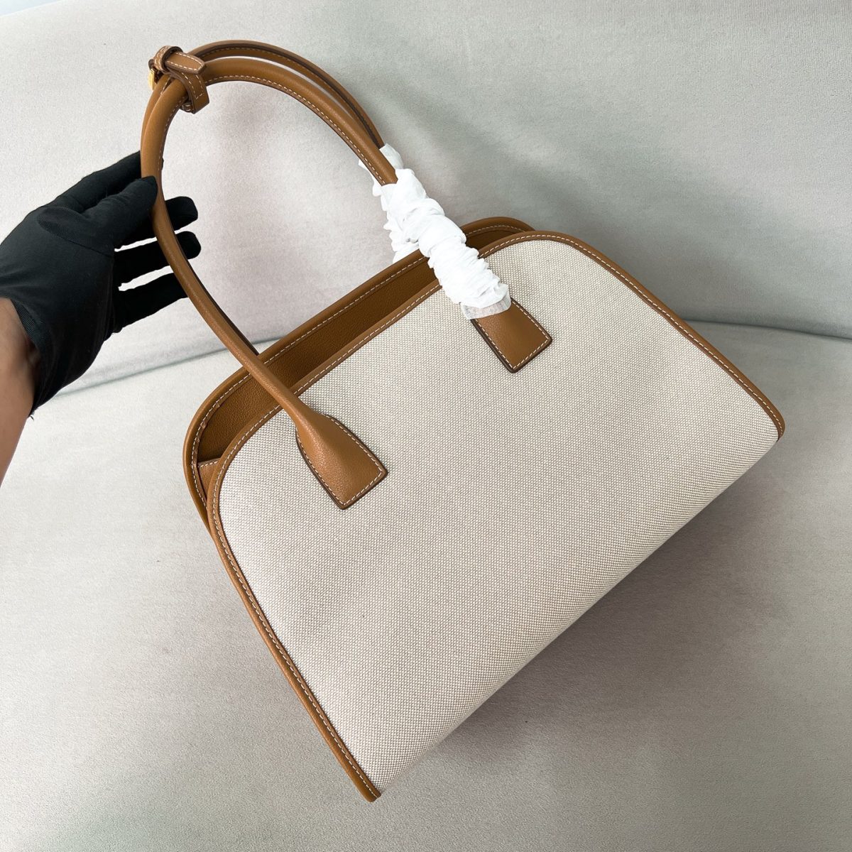 Prada Medium Linen Blend And Leather Tote Bag - Image 3
