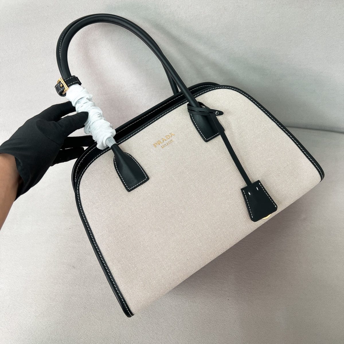 Prada Medium Linen Blend And Leather Tote Bag - Image 2