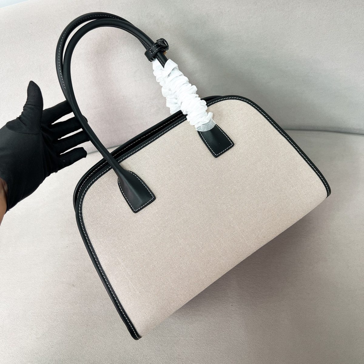 Prada Medium Linen Blend And Leather Tote Bag - Image 5