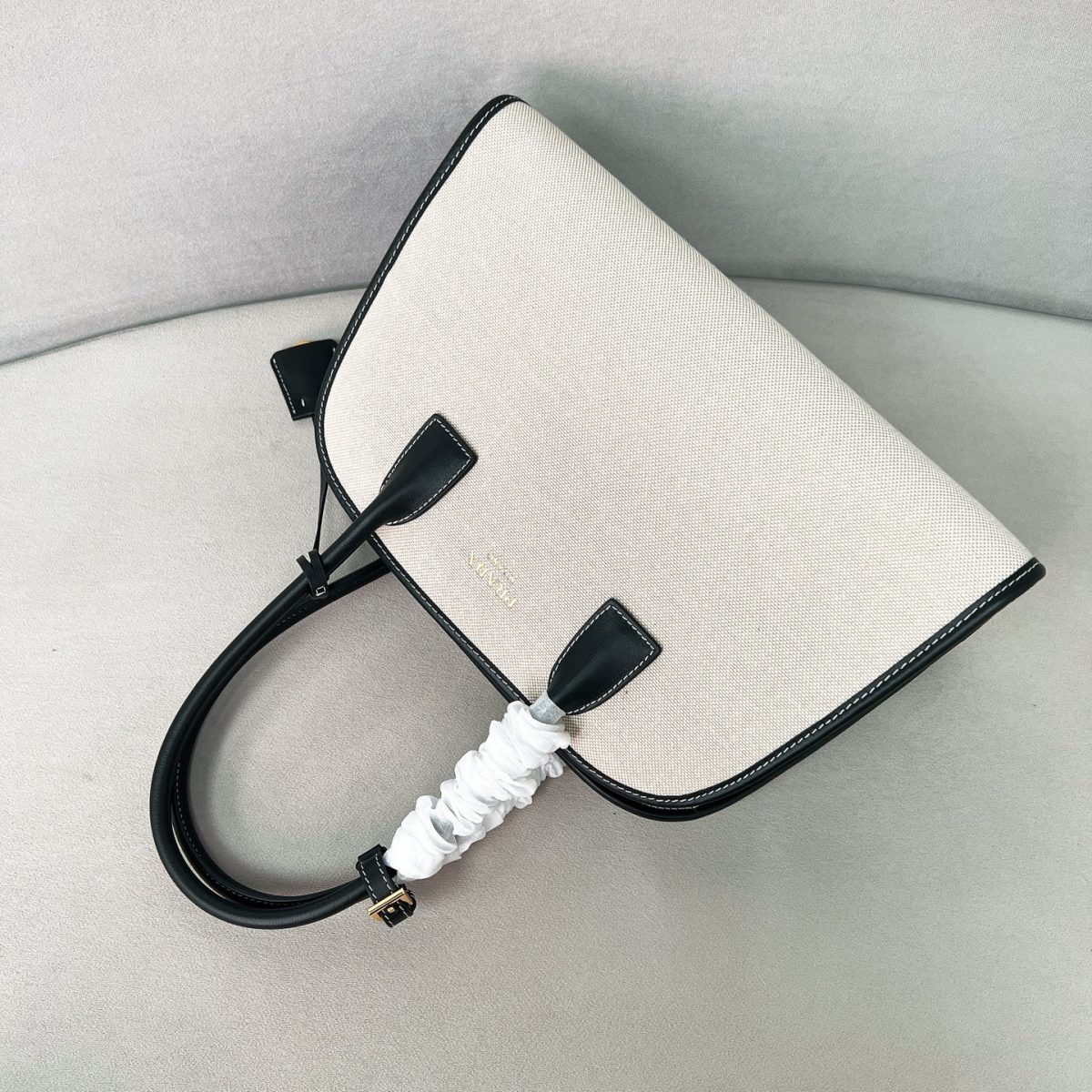 Prada Medium Linen Blend And Leather Tote Bag - Image 4