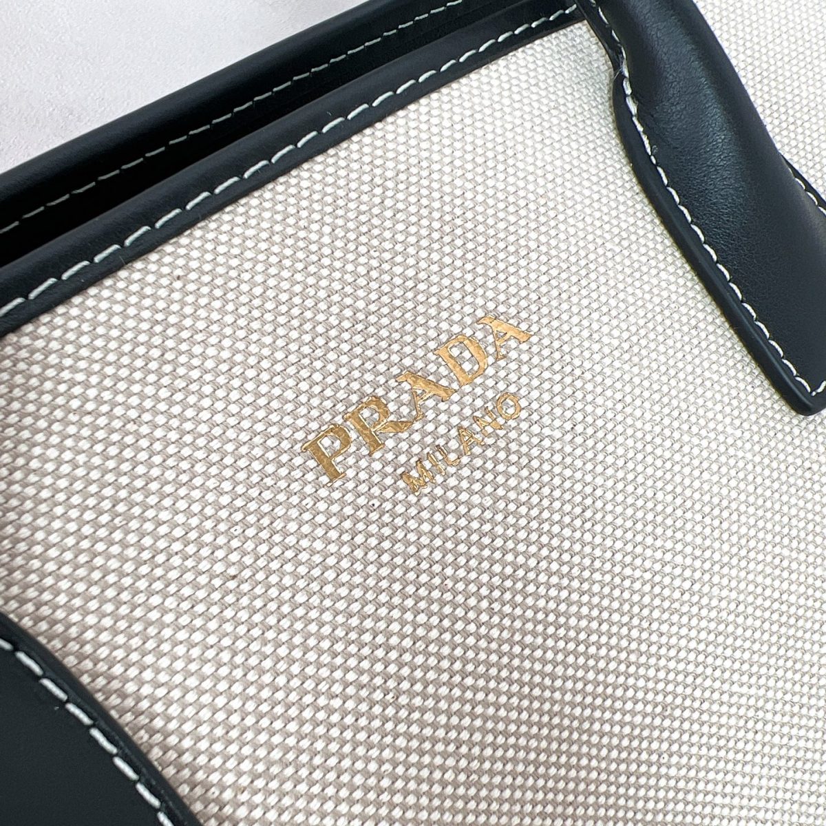 Prada Medium Linen Blend And Leather Tote Bag - Image 6