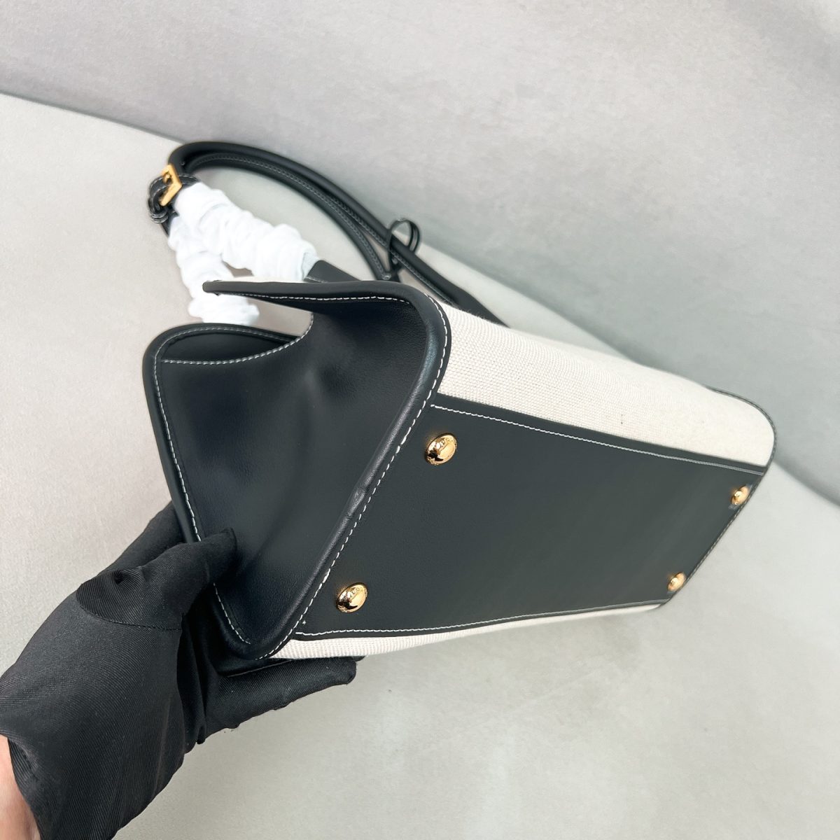 Prada Medium Linen Blend And Leather Tote Bag - Image 7