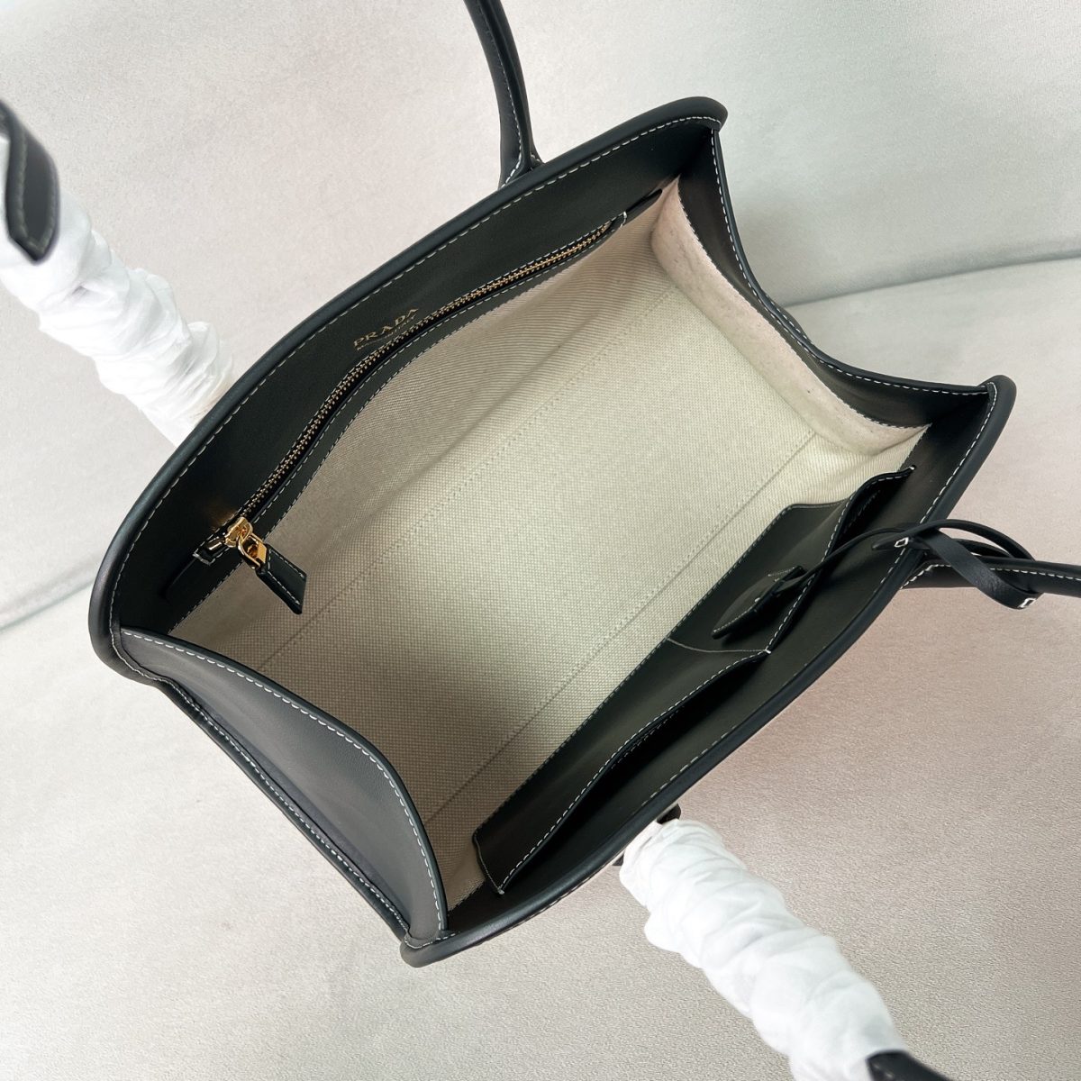 Prada Medium Linen Blend And Leather Tote Bag - Image 9