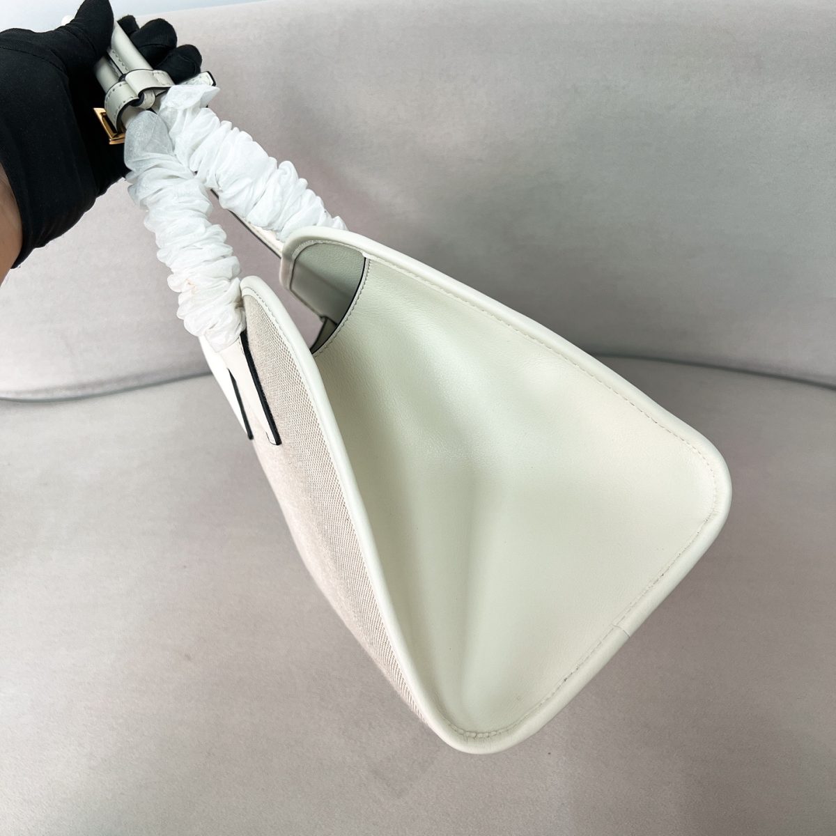 Prada Medium Linen Blend And Leather Tote Bag - Image 4