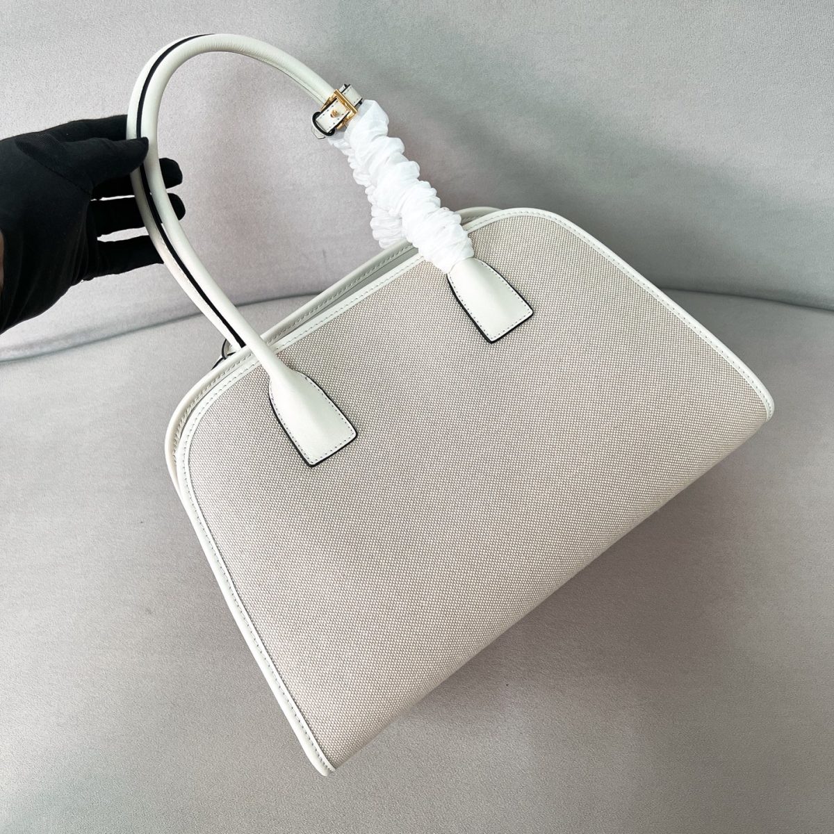 Prada Medium Linen Blend And Leather Tote Bag - Image 2