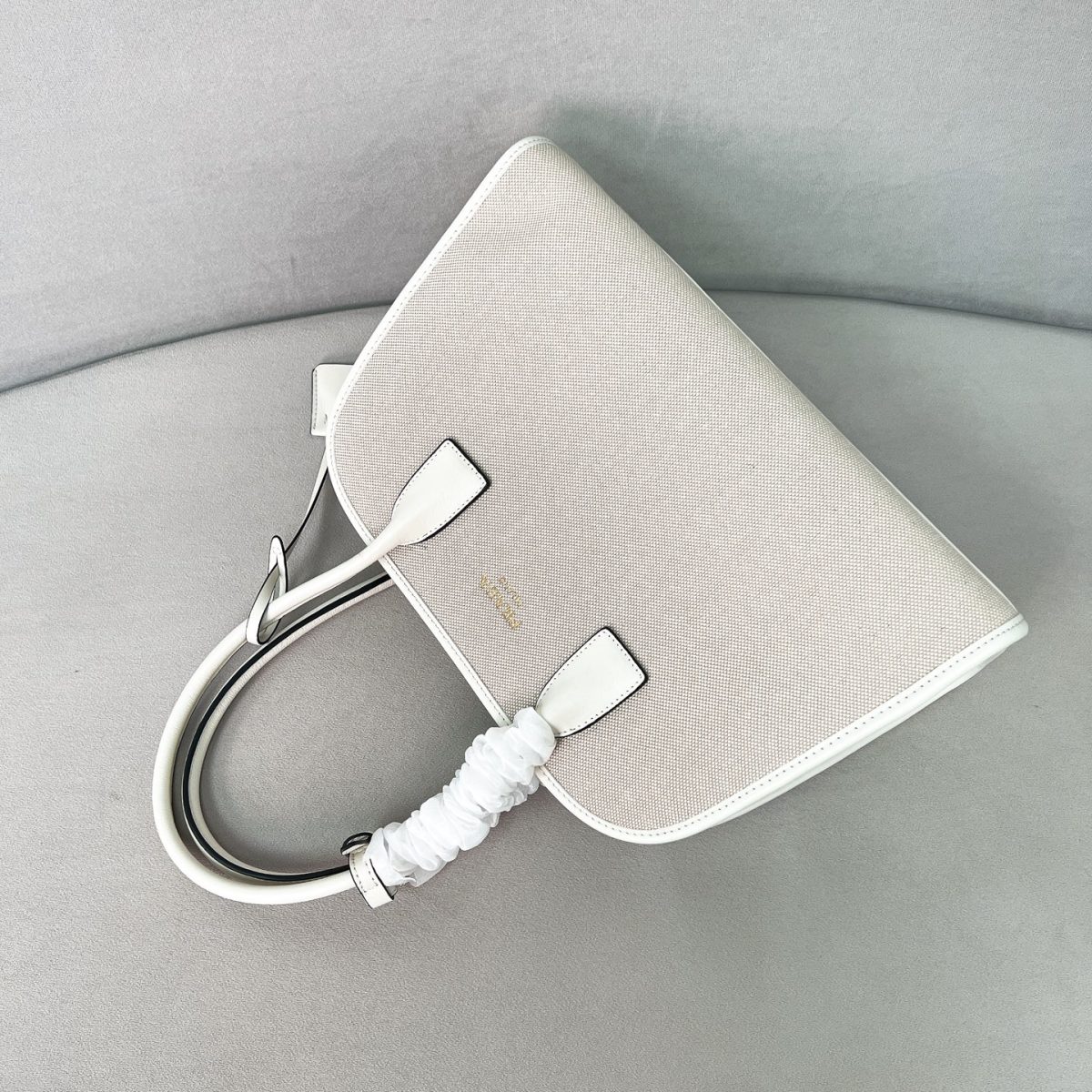 Prada Medium Linen Blend And Leather Tote Bag - Image 5
