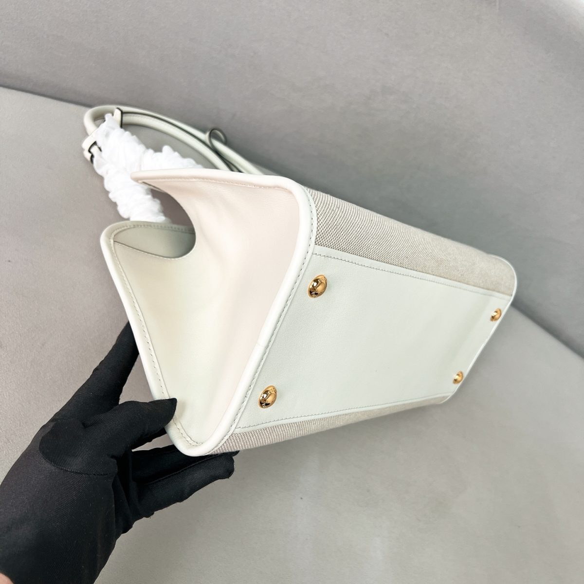 Prada Medium Linen Blend And Leather Tote Bag - Image 6