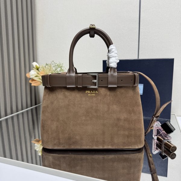 Prada Buckle Medium Leather Handbag With Belt