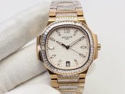 Patek Philippe Nautilus 7014 35.2mm Replica – Swiss Super Clone With Diamonds & Rose Gold