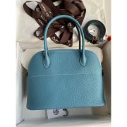 Hermes Bolide 1923 27 Handmade Bag in Blue Jean Clemence Calfskin - Image 2