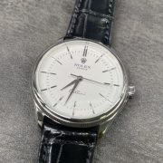 Swiss Rolex Cellini Time 50509-0016 Replica White Dial Black Leather Strap Men’s Watch