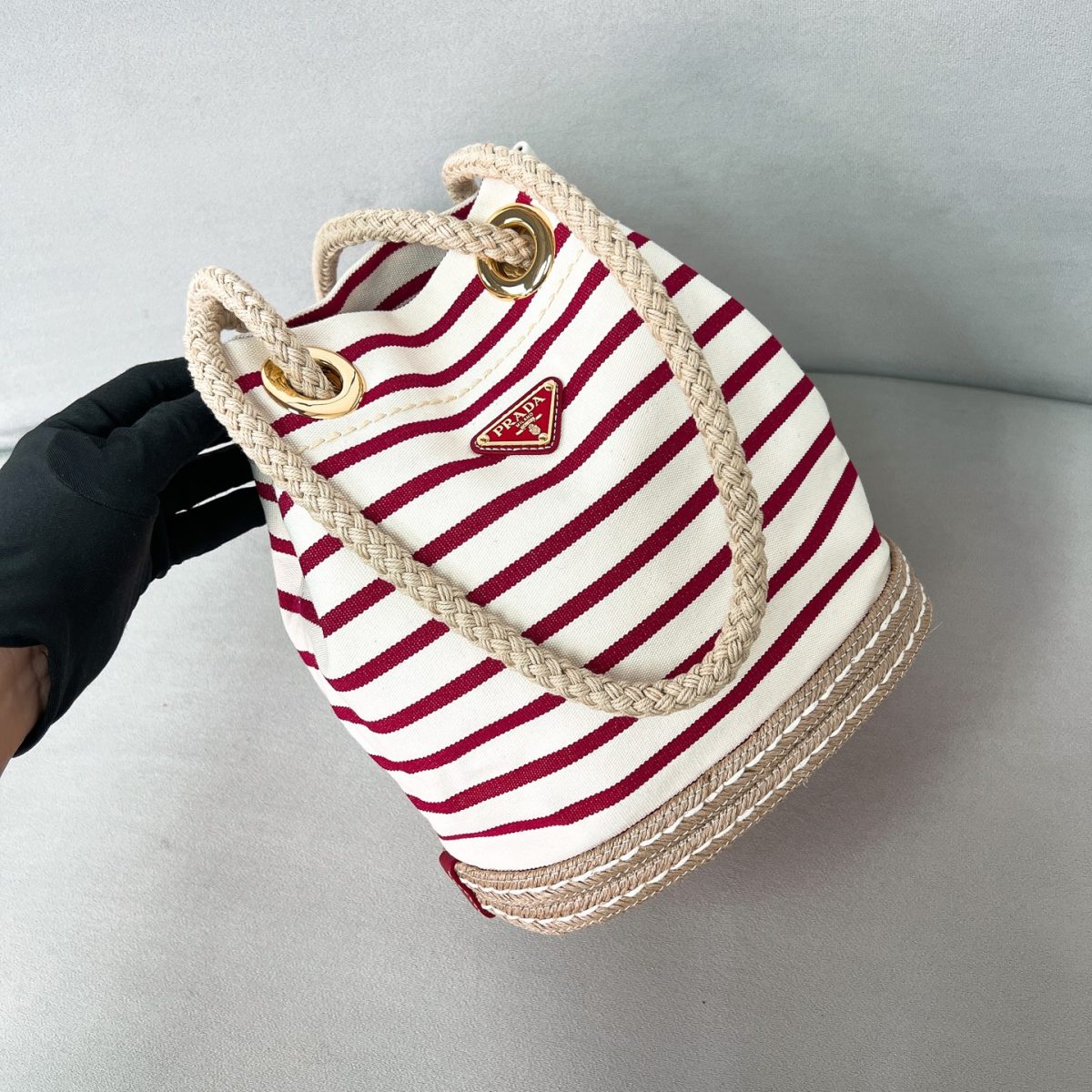 Prada Mariner small striped fabric bucket bag - Image 5