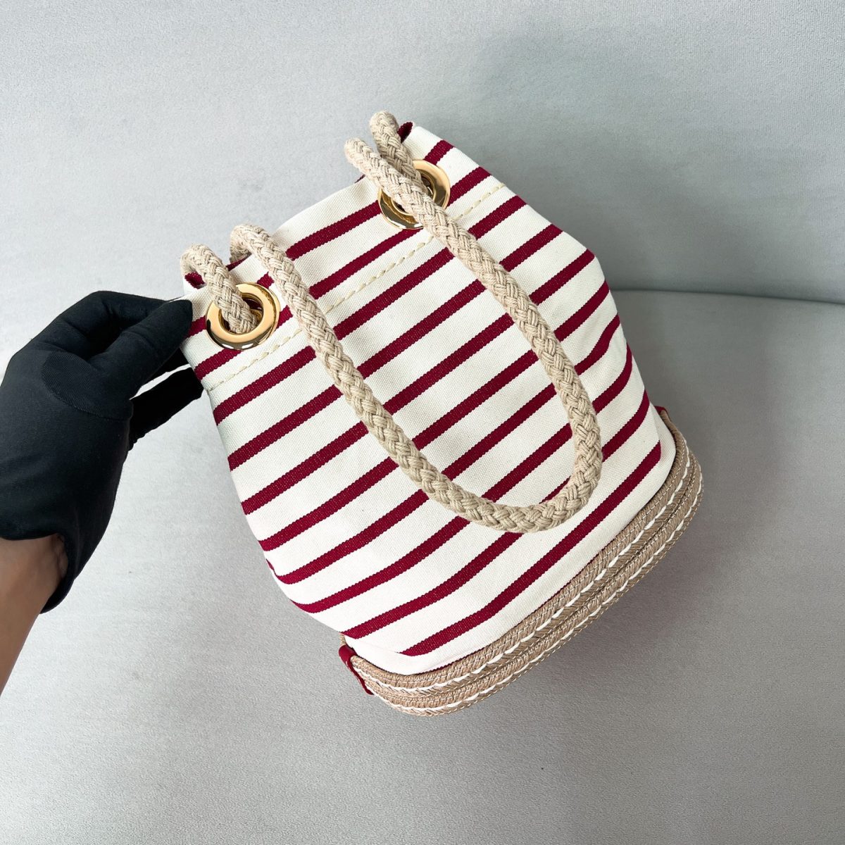 Prada Mariner small striped fabric bucket bag - Image 3