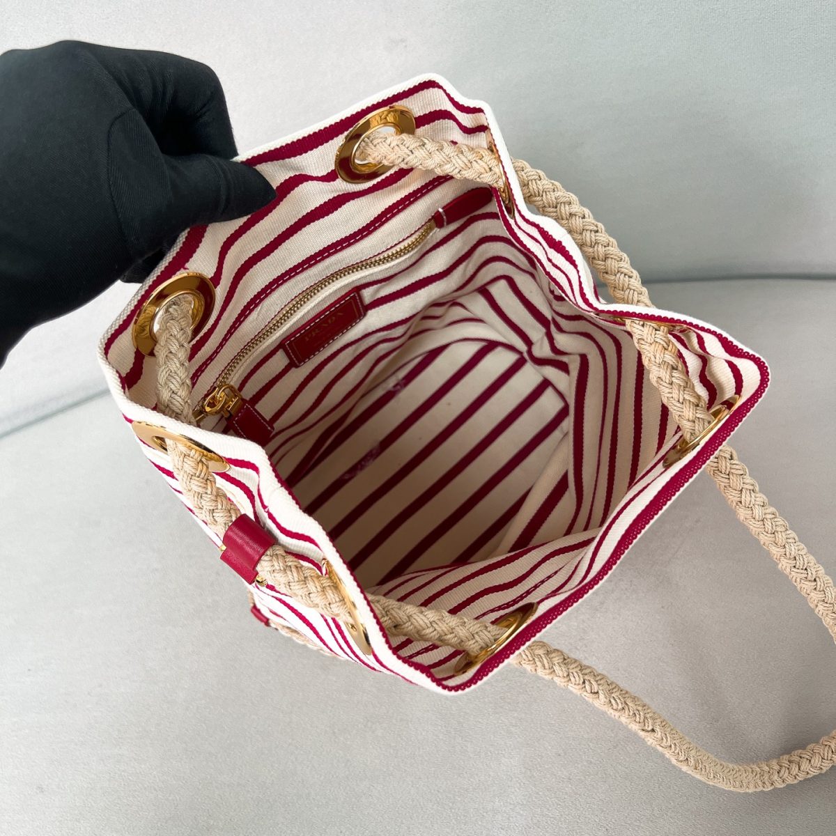 Prada Mariner small striped fabric bucket bag - Image 8