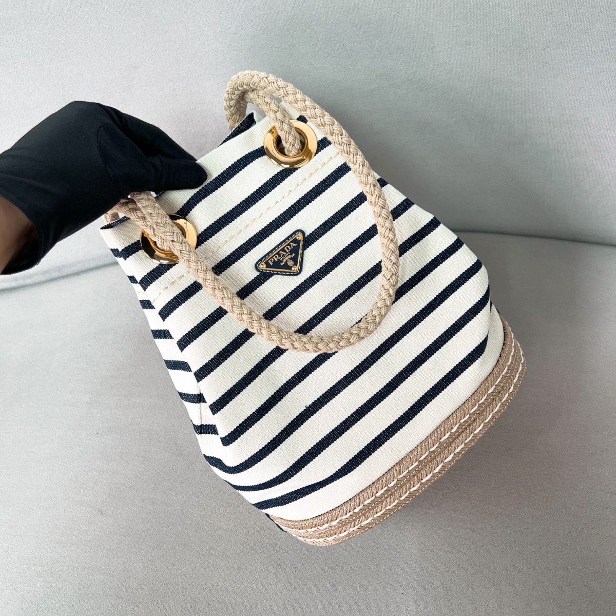 Prada Mariner small striped fabric bucket bag - Image 2