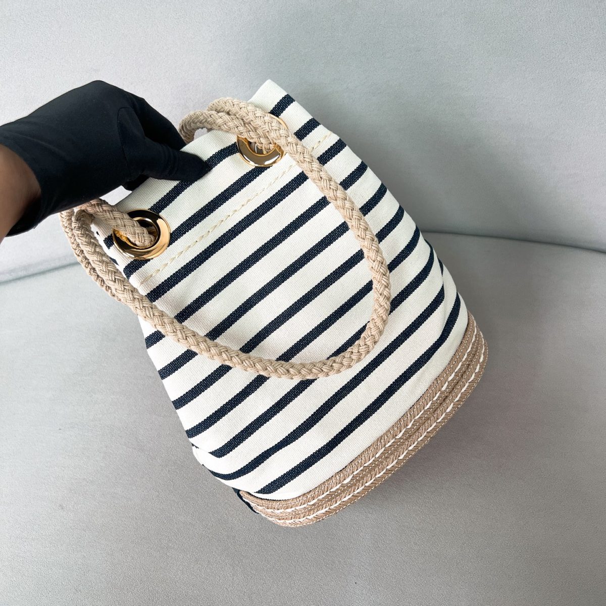 Prada Mariner small striped fabric bucket bag - Image 3