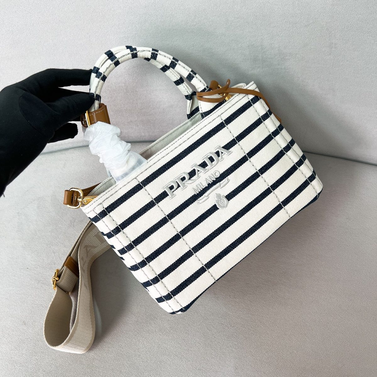 Prada Jardinière striped cotton canvas mini-bag - Image 6
