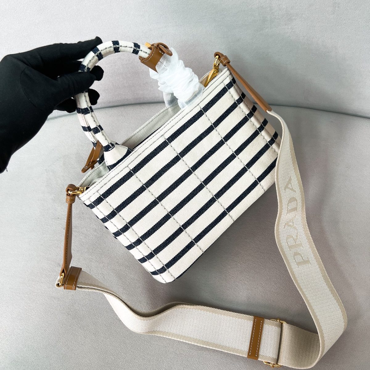 Prada Jardinière striped cotton canvas mini-bag - Image 2