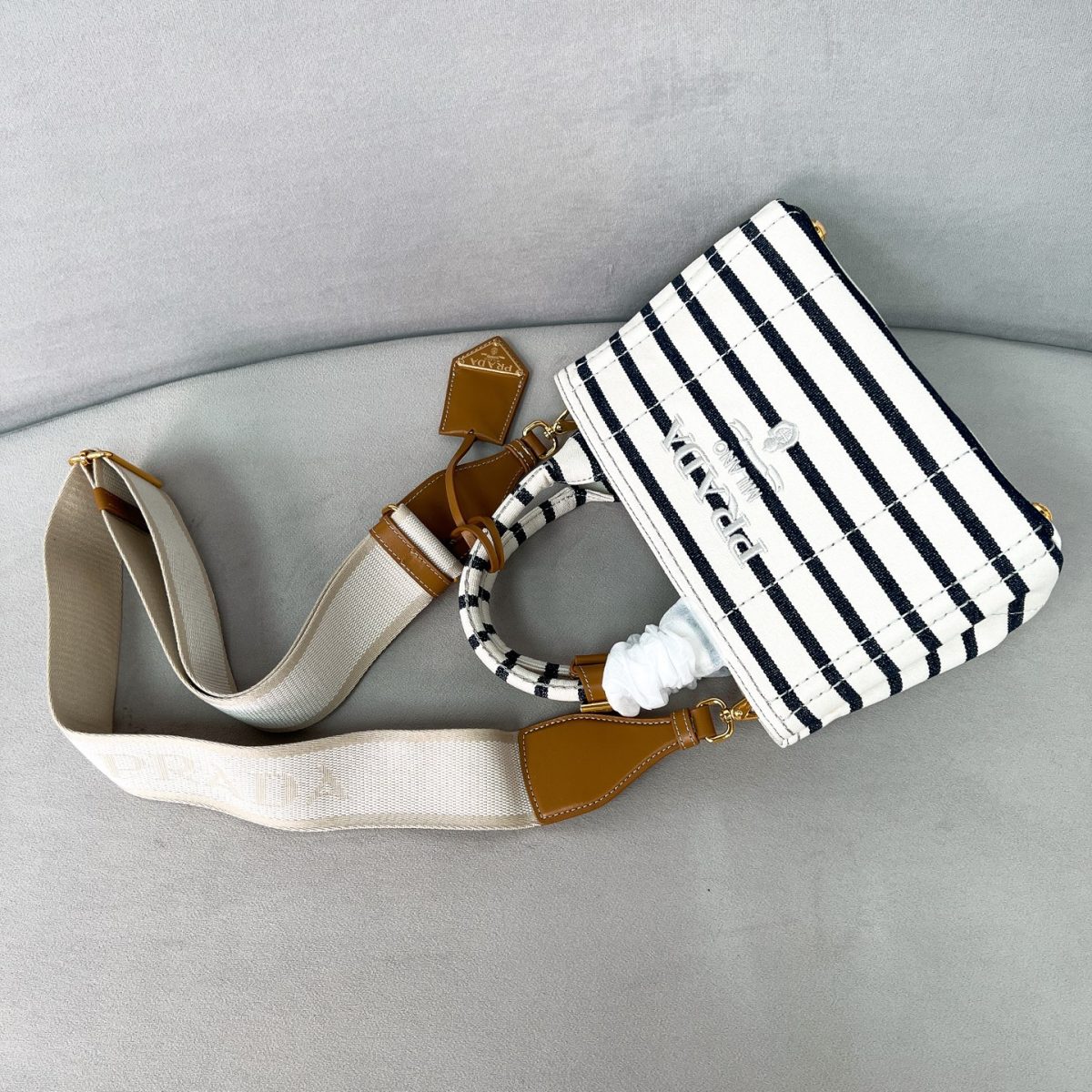 Prada Jardinière striped cotton canvas mini-bag - Image 3