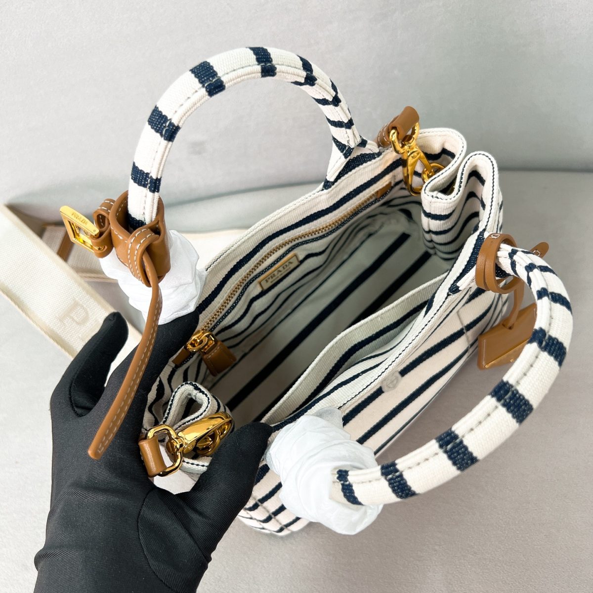 Prada Jardinière striped cotton canvas mini-bag - Image 8