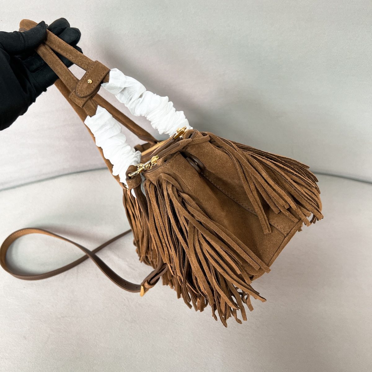Prada Galleria medium suede bag with fringe - Image 3