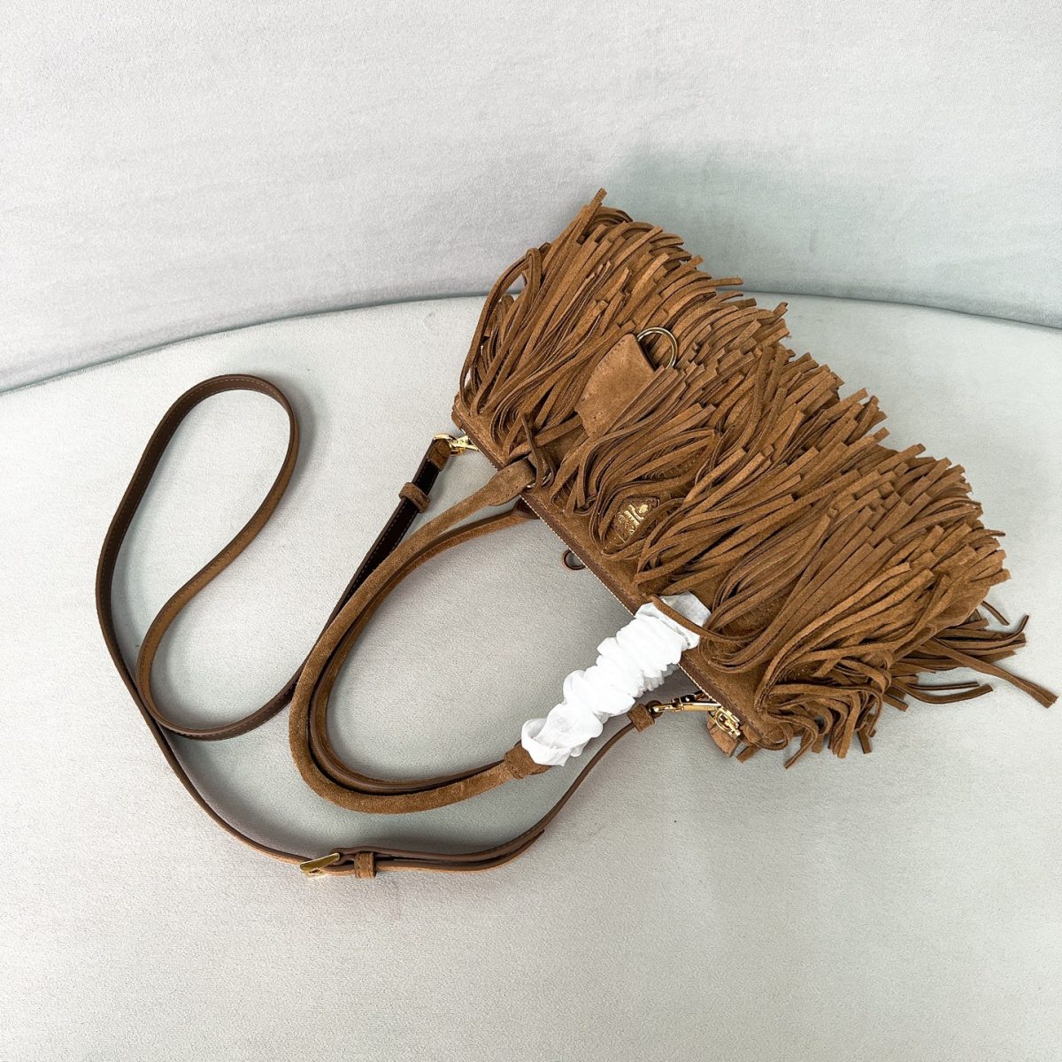 Prada Galleria medium suede bag with fringe - Image 5