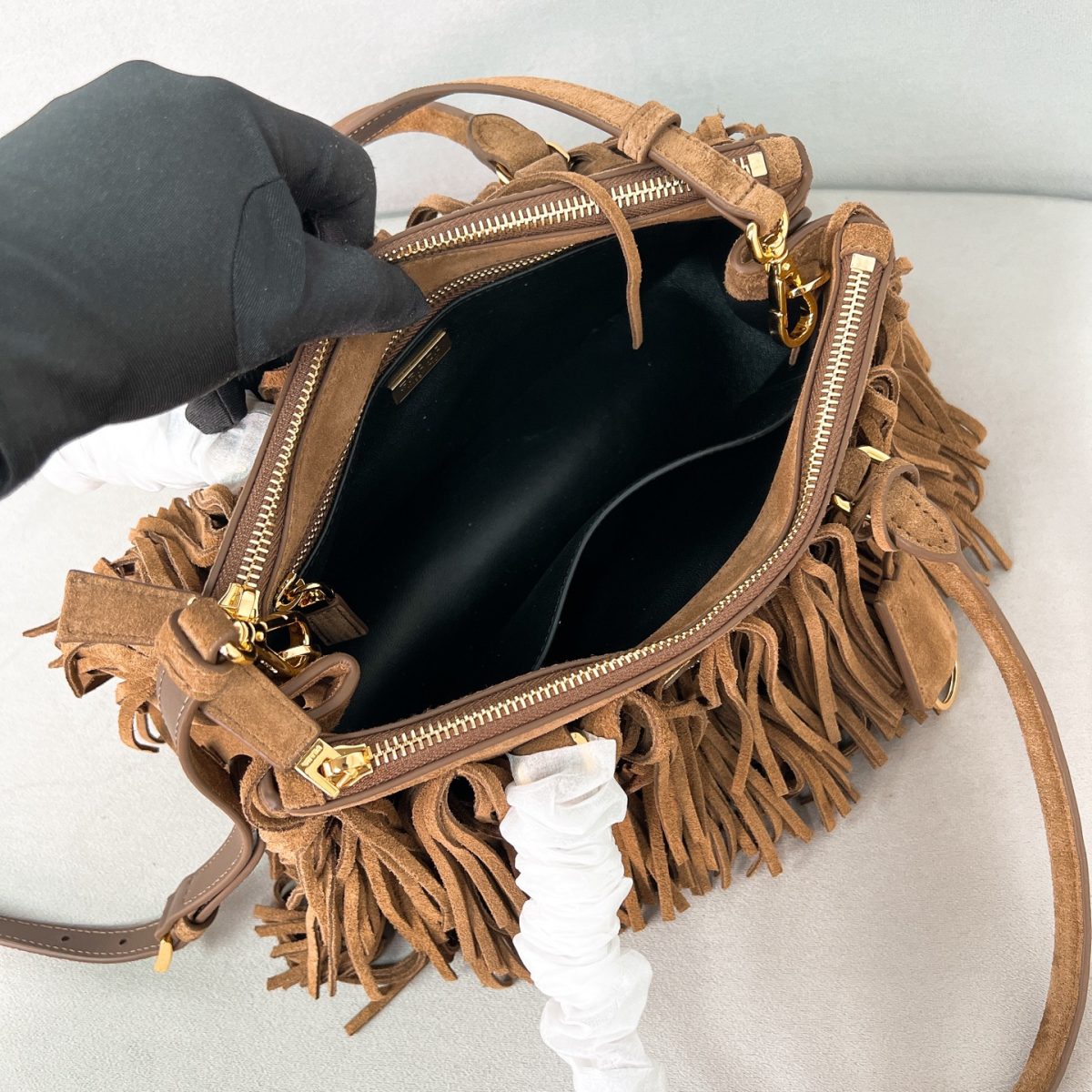 Prada Galleria medium suede bag with fringe - Image 7