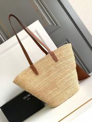 Medium Supple Celine Classic Panier In Raffia And Calfskin - Image 2