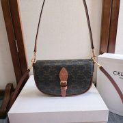 Celine Folco Shoulder Bag In Triomphe Canvas And Calfskin